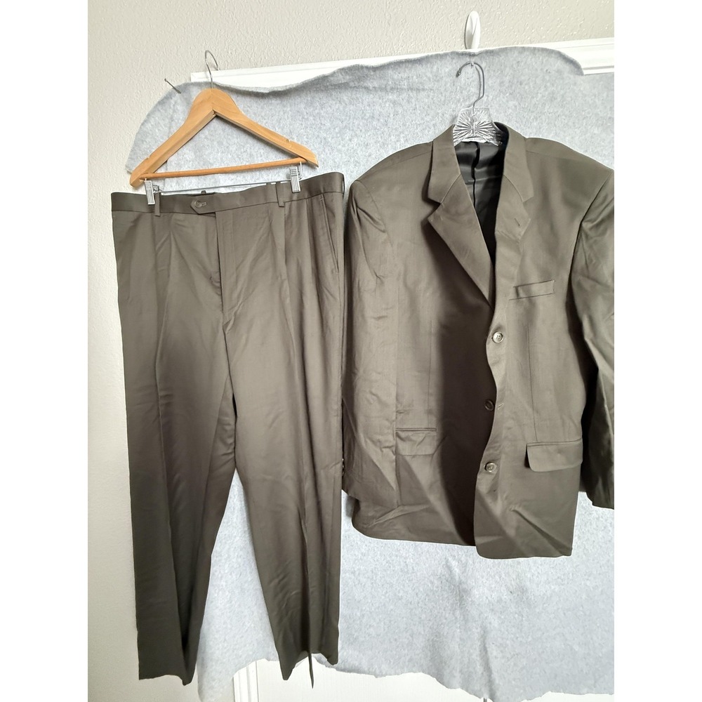 Linea Uomo Suit Mens 48L 43x35 Brown‎ Super 100s Wool 2 Piece Jacket Pants